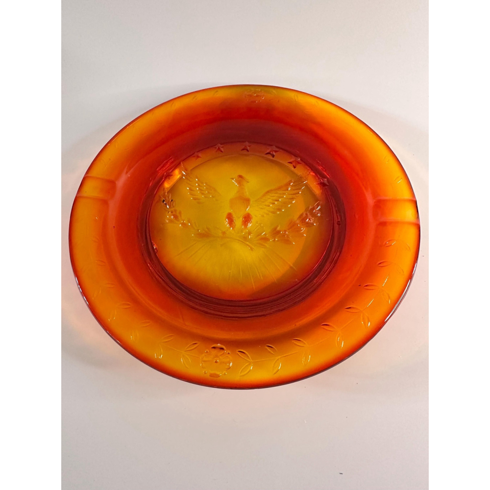 Vintage Amberina Cigar Ashtray Patriotic Eagle Design Large